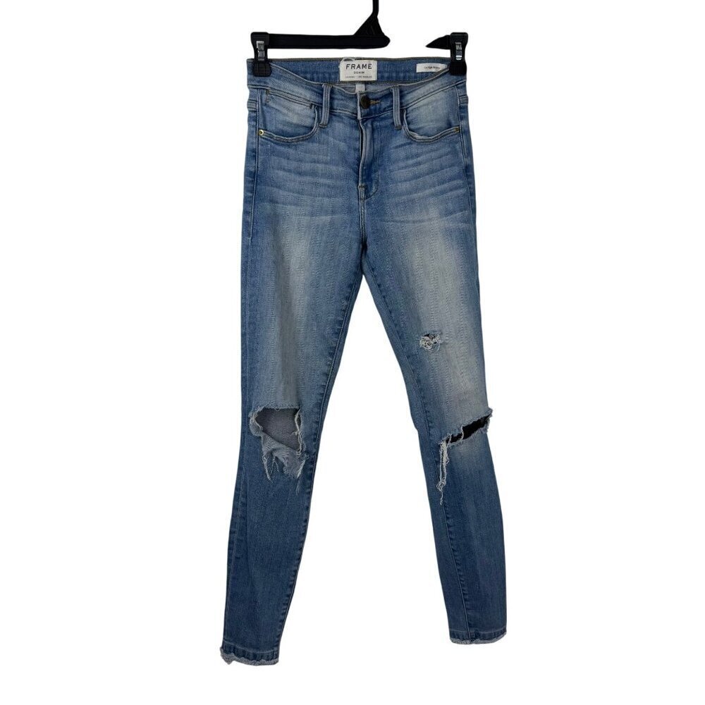 Frame Le High Skinny Blue Jeans Denim Casual Raw Hem Stretch Women's Sz 24